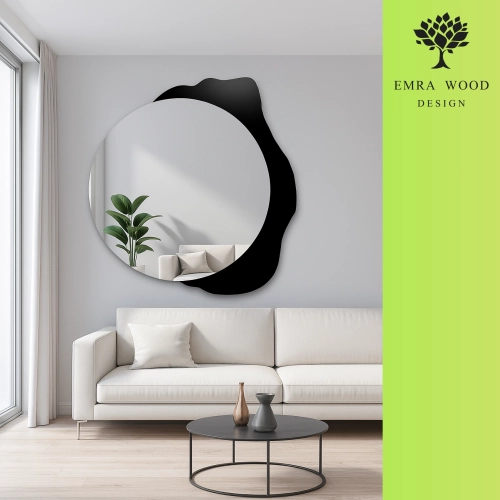 Dekoracyjne lustro okrągłe na czarnej plamie - PLAMKO